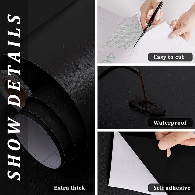 FUKU MON 23.6" X 393" Dark Gray Wallpaper Peel and Stick Contact Paper Solid - Image 7