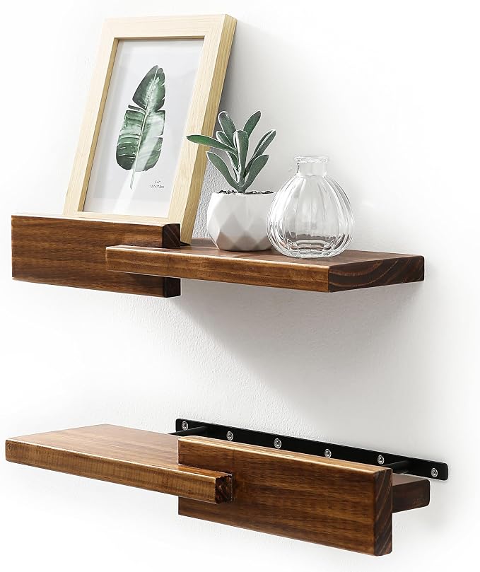 GRID FORTE Wood Floating Shelf Set of 2, 4.5D x 15W Inch Modern Reversible Wall by GRIDFORTE