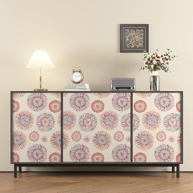 Boho Wallpaper Peel and Stick, Vintage Circle Floral Contact Paper, Abstact - Image 3