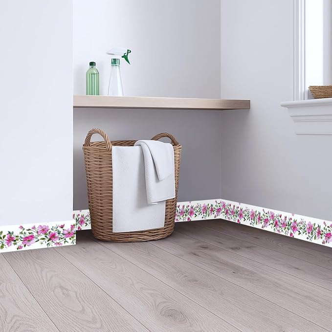 Pink Floral Wallpaper Border 196x4 Inch Peel and Stick Wall Border Self - Image 8