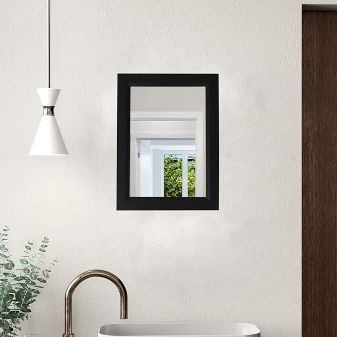 Small Rustic Black Bathroom Mirror, 11.8x15.8 Inch Wooden Frame Rectangle Wall - Image 2