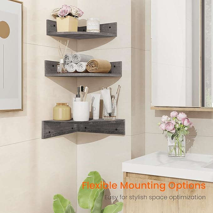 Homode Corner Floating Shelves, 3 Tier Wood Hanging Shelf Organizer - Image 6