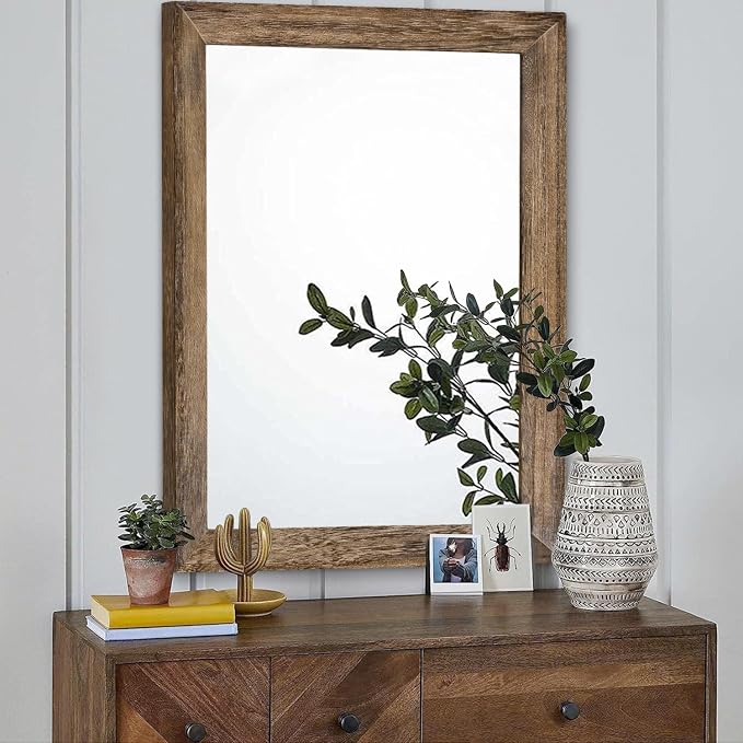 AAZZKANG Rustic Wood Mirror Rectangle Decorative Wall Mirrors - Image 3