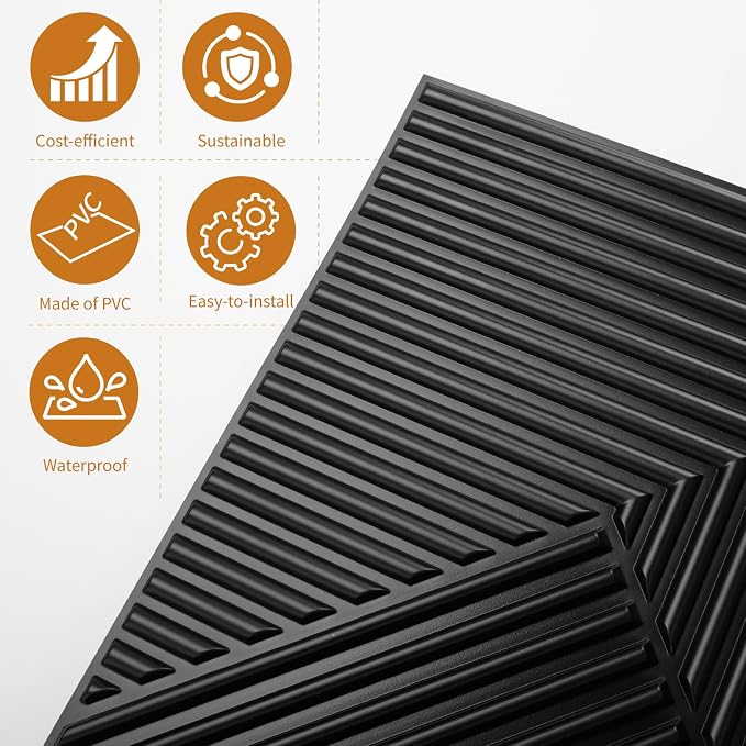 WOWSTAR 12-Pack 3D Wall Panels 19.7" x 19.7", Modern Black Wall Covering - Image 4