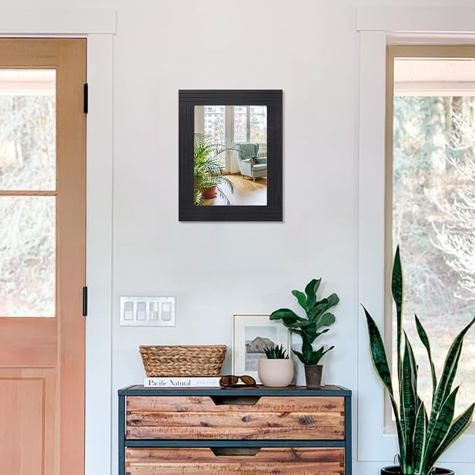 Black Vintage Rustic Wood Framed Wall Mirror Farmhouse Rectanglular Antique - Image 3