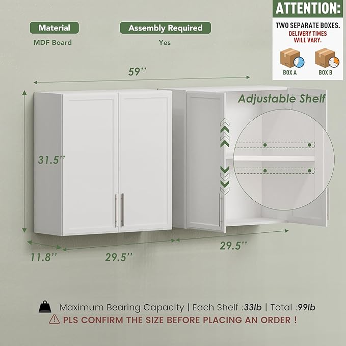 FIMELLO 60" Laundry Room Wall Cabinets - Image 3
