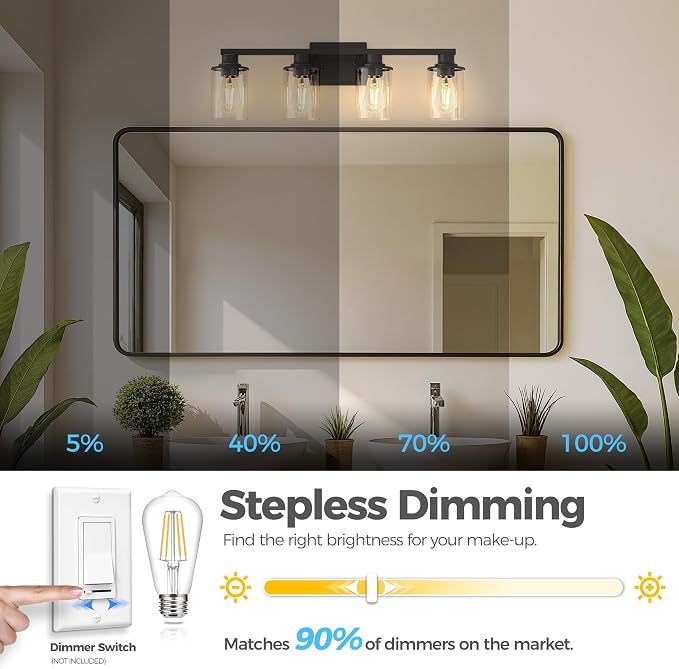 DORESshop Bathroom Light Fixtures, 4-Light Black Bathroom Lighting Fixtures - Image 3