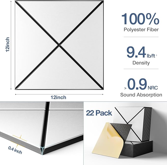 22 Pack X-Line Design Acoustic Panels, Soundproof Wall Panels - Image 4