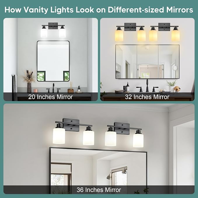 Ascher Bathroom Light Fixtures, 2-Light Vanity Light Over Mirror, Matte Black - Image 6