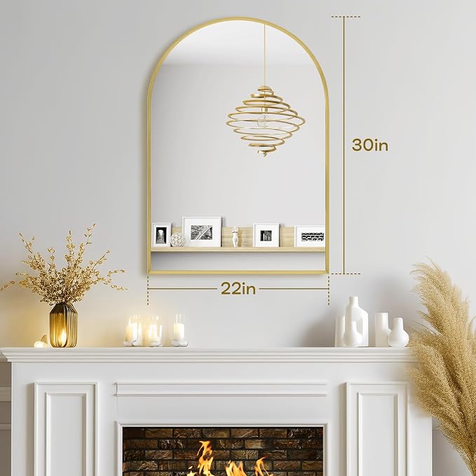 22" x 30" Gold Arched Mirror, Arch Bathroom Vanity Wall Mirror, Modern Aluminum - Image 3