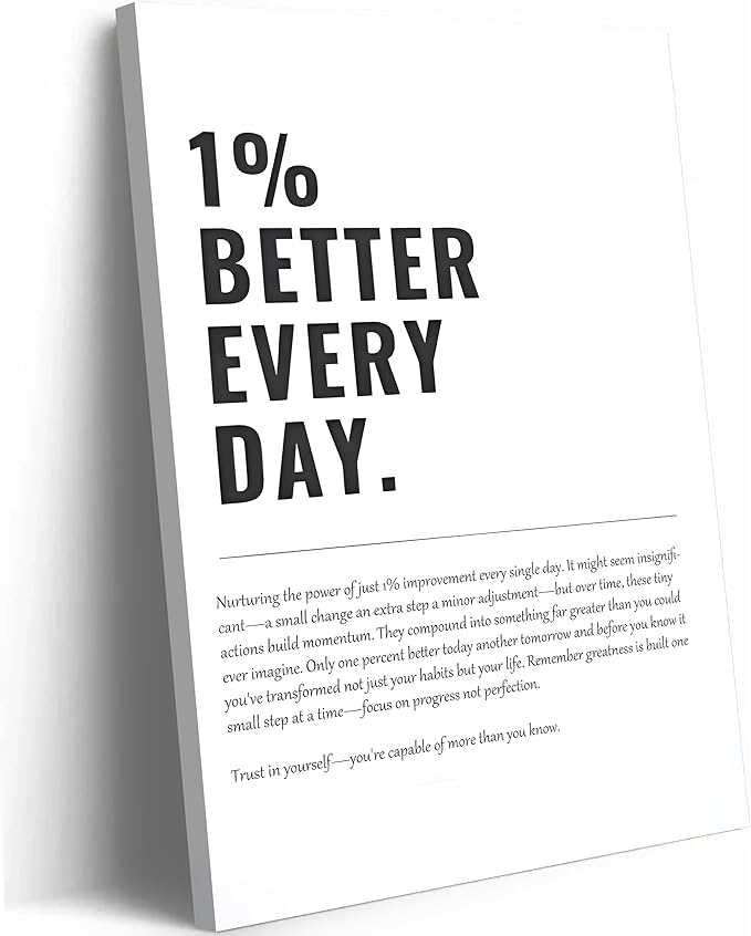 1% Better Every Day Framed Canvas Wall Art Modern Quote Decor 12x16in canvas by Unknown