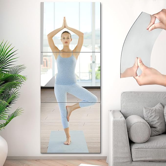 JUNEBRUSHS 3 Pack Self Adhesive Acrylic Mirrors, 20 x 24 Inch Full Length by JUNEBRUSHS