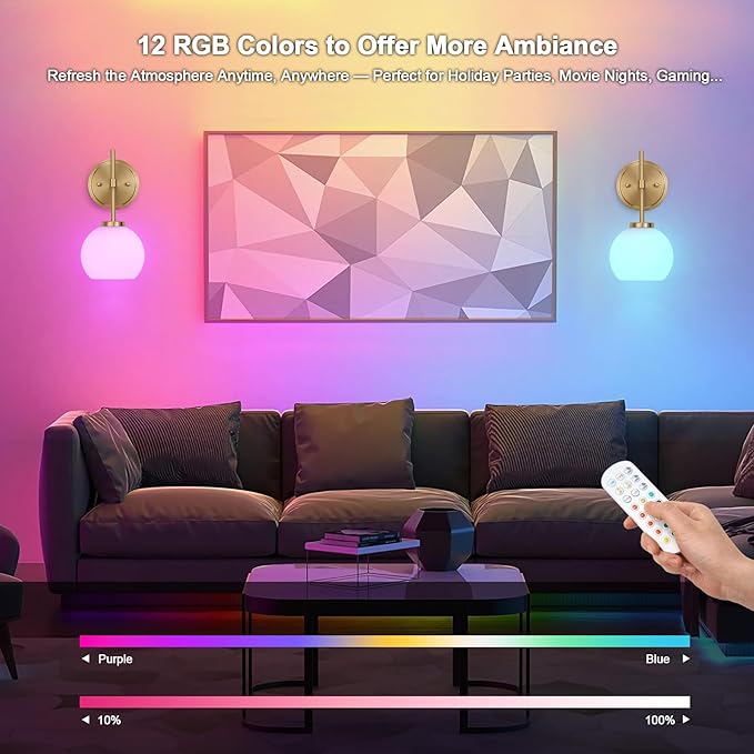 Gold Battery Operated Wall Sconce Set of 2, Wireless Rechargeable Sconces Wall - Image 4