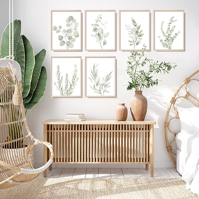 Botanical Plant Wall Art Boho Decor Prints Light Green Eucalyptus Leaf Picture - Image 5