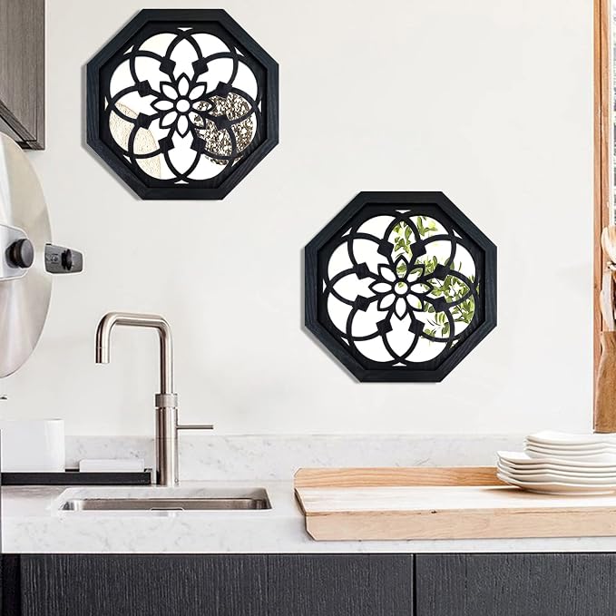 ZOLAPI 2-Piece Octagon Wall-Mounted Mirrors, Vintage Farmhouse Mirror - Image 4