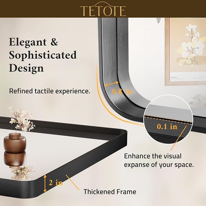 TETOTE Black Framed Mirrors for Bathroom, 2 Inch Thick Frame 22 x 30 Inch - Image 4
