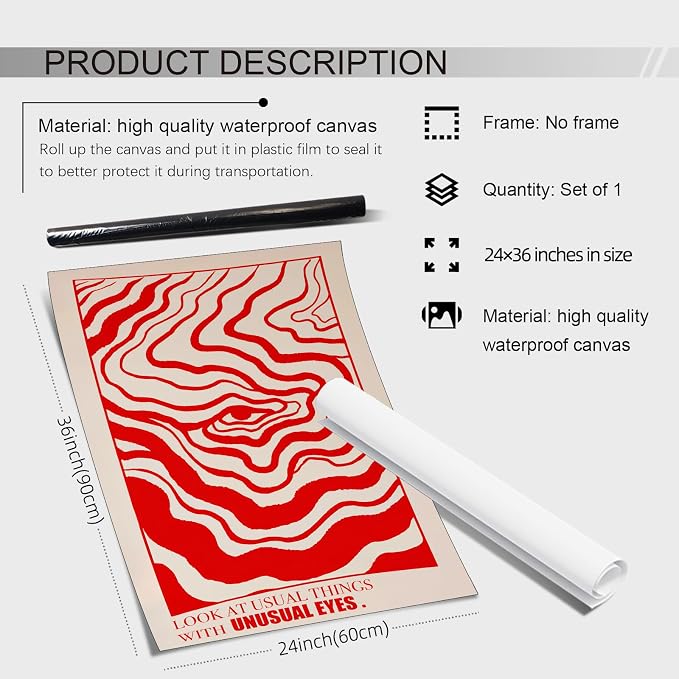 Medpol Retro Red Abstract Eye Canvas Wall Art Vintage Hippie Trippy Poster - Image 2