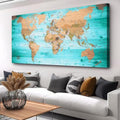 Large Wall Art Blue map of The World Painting Ready to Hang 24"x48"Large Framed by ZEYDRT