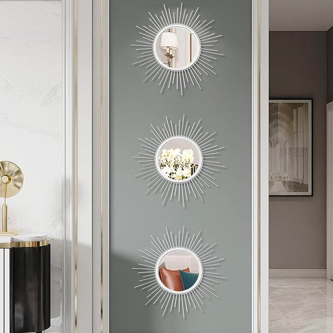 3 Pack Metal Mirrors for Wall Sunburst Wall Mirrors Home Décor Decorative - Image 5