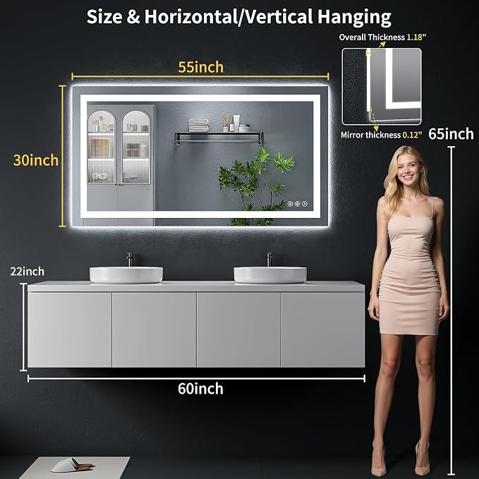 55"x30" LED Bathroom Mirror - Image 9