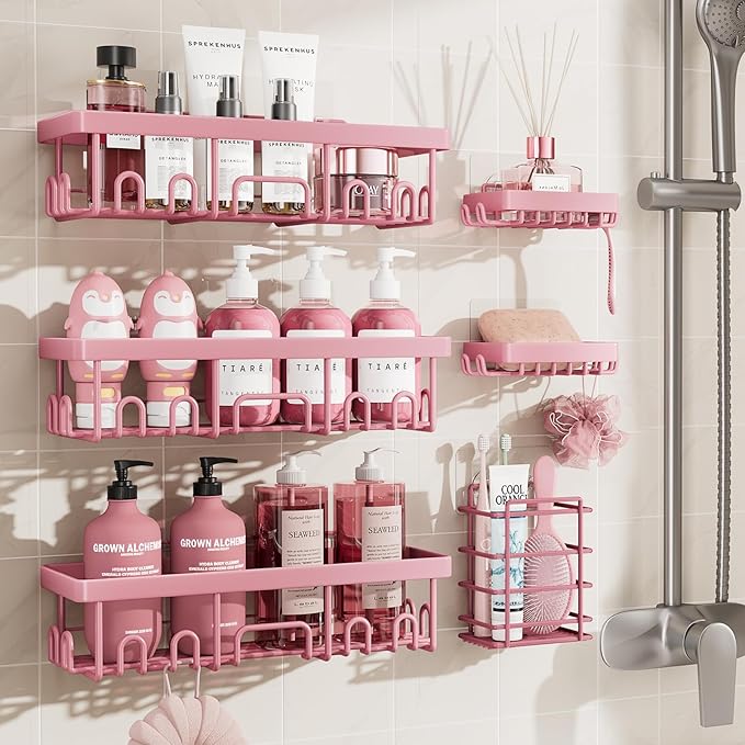 Veken Large Capacity Shower Caddy 6-Pack, No Drilling & Rustproof, Adhesive by Veken