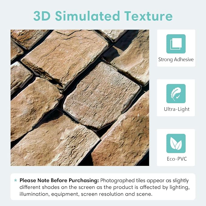 Commomy 3D Faux Stone Wall Panel Peel and Stick Wall Tiles - Image 3