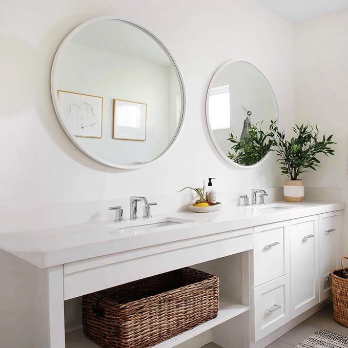Sunniry White Round Mirror 24 inch, 2 Pack White Circle Mirror, Round Bathroom - Image 8