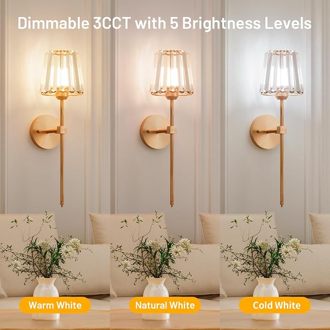 Crystal Battery Operated Wall Sconces Set of 2, 12 RGB and 3CCT Dimmable Wall - Image 6
