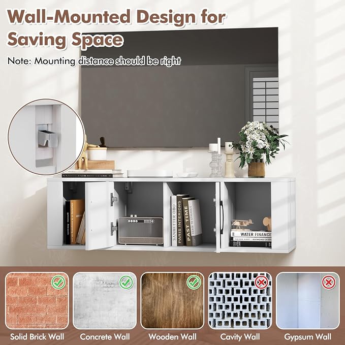 Giantex Wall Mounted Storage Cabinet 2 Cube Floating Media Hanging Desk W/2 - Image 7