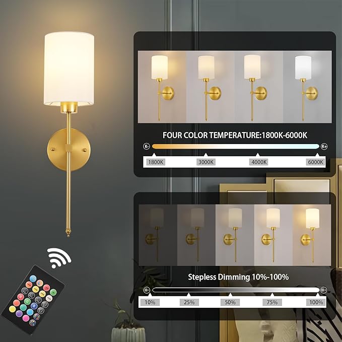 Battery Operated Wall Sconces Set of Two, Wireless Rechargeable Wall Light - Image 5