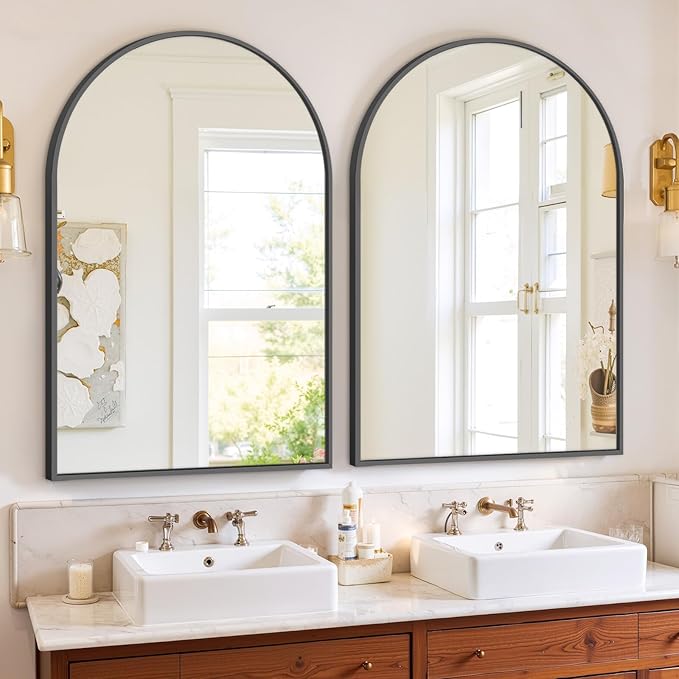 Bathroom Mirror for Wall, 38x26 Inch Arched Mirror, Matte Black Metal Framed - Image 6