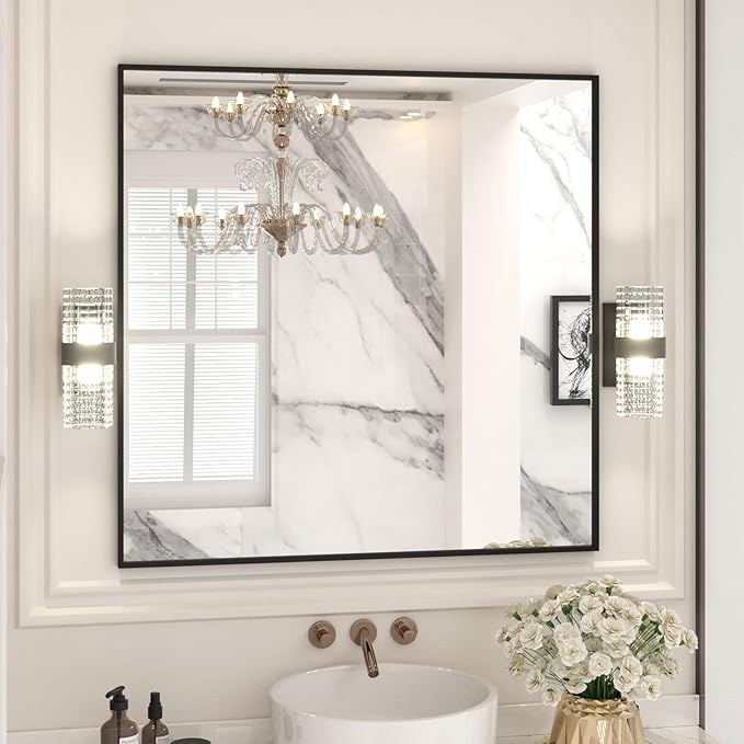 LOAAO 36"X36" Black Rectangle Bathroom Mirror Wall, Matte Black Aluminum Alloy - Image 3