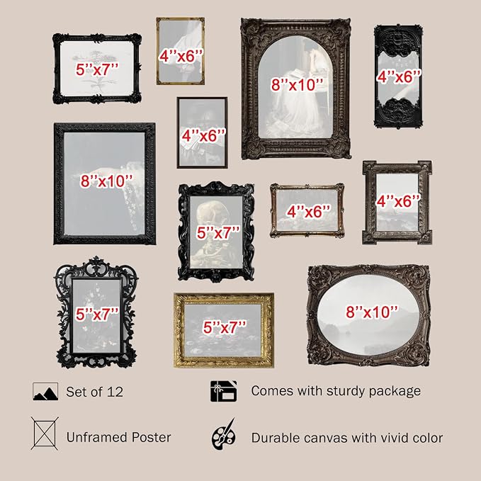 KBKBART Set of 12 Dark Academia Wall Art, Gothic Home Decor, Moody Wall Prints - Image 2
