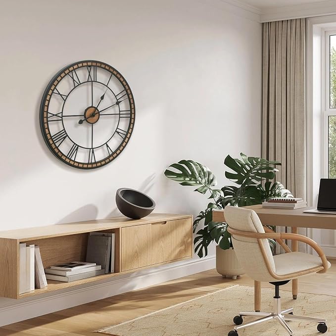 Micasso Large Farmhouse Wall Clock: 20 inch Modern Metal Black - Image 6