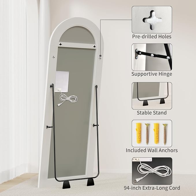 Koonmi LED Arched Full Length Mirror, Lighted Floor Mirrors - Image 6