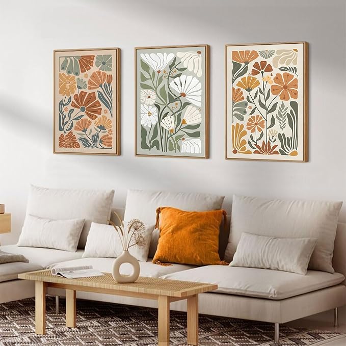 KISSFOX Framed Canvas Wall Art Abstract Floral Botanical Print Set of 3 Green - Image 4
