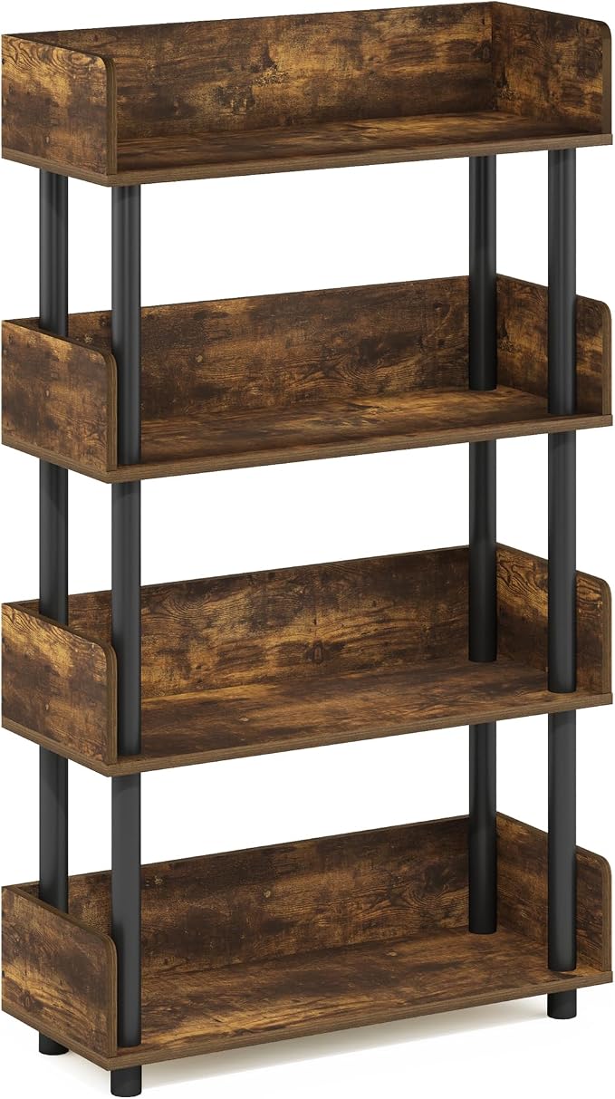Furinno Turn-N-Tube 4-Tier Toolless Display Rack, Amber Pine/Black - Image 5