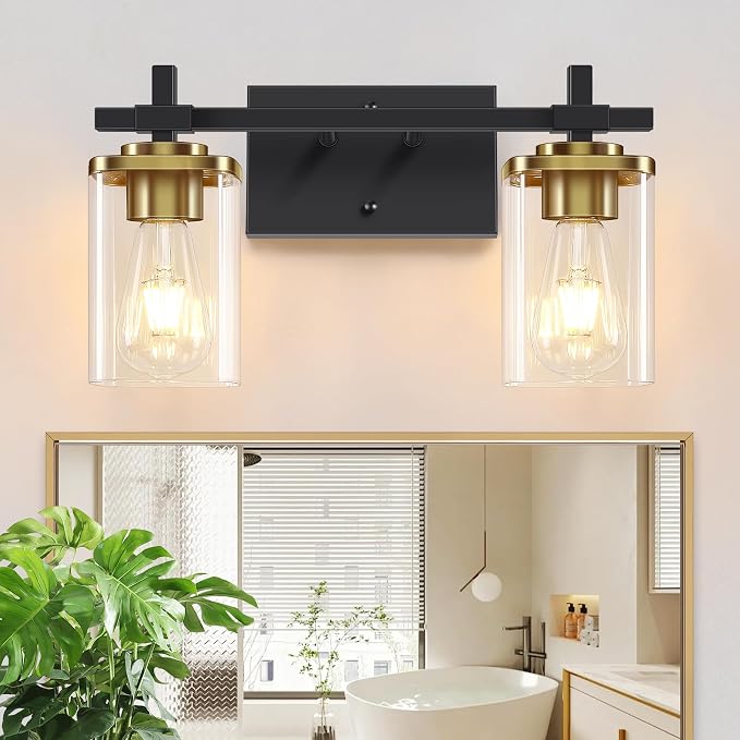 2-Lights Black and Gold Bathroom Light Over Mirror by Spiglamm