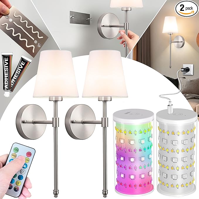 Vimhou Peel and Stick Wall Sconces, Stick On Wall Sconce Set of 2, Battery by Vimhou