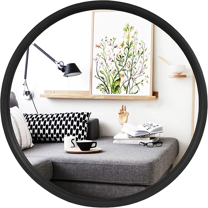 WallBeyond Black Round Mirror Wood Framed 28 inch Circle Wall Mirror by WallBeyond