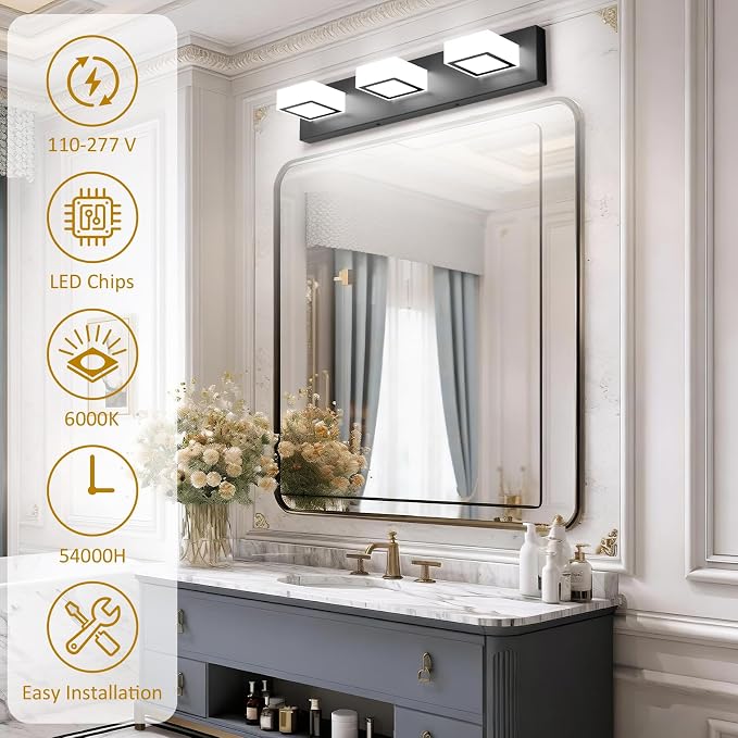 Ralbay Black Bathroom Vanity Lights 24inch Metal Acrylic LED Modern Bathroom - Image 5