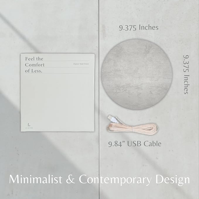 Minimalist LED Digital Wall Clock – USB Powered | Grey Concrete Style | 12/24 - Image 7