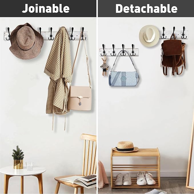 Kuhome 32.2'' Large Coat Rack Wall Mount Coat Hooks - Image 7