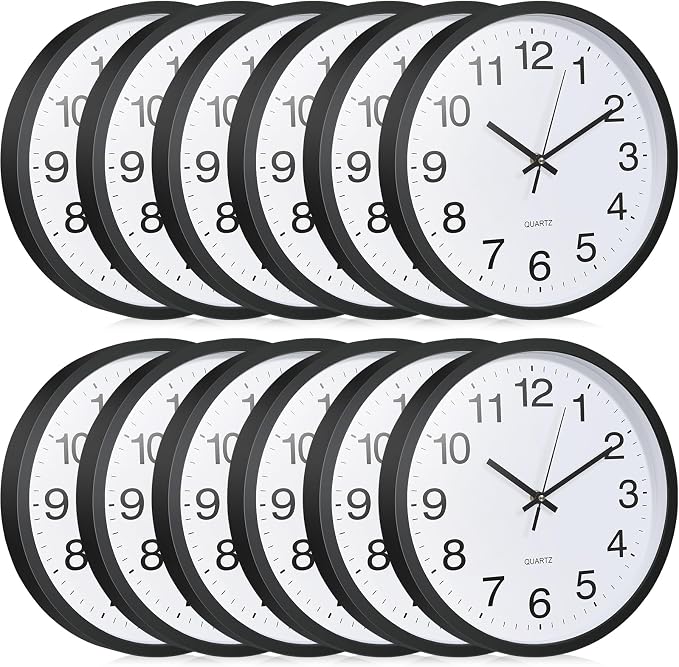Inbagi 12 Pieces Silent Wall Clock Large 12 Inches Quartz Analog Clock Non by Inbagi