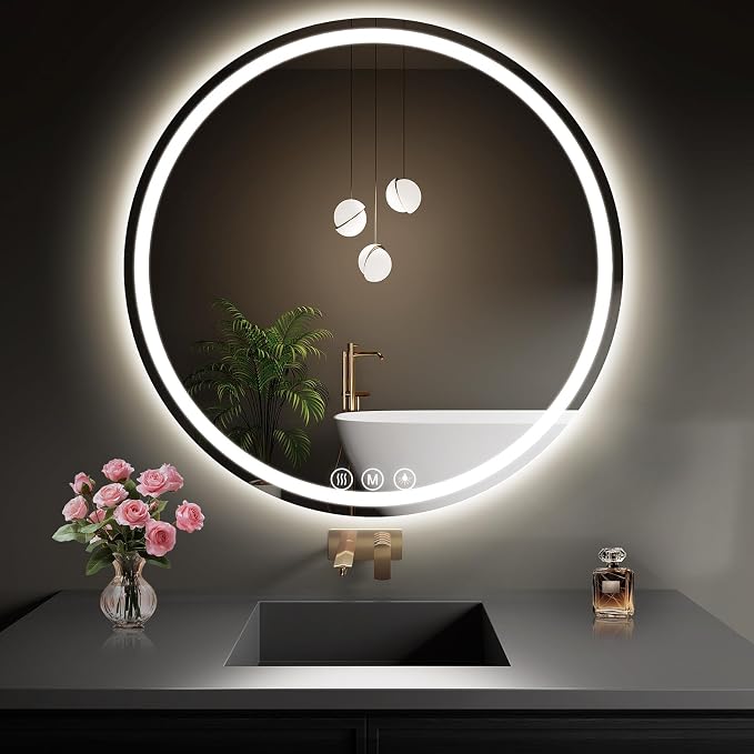 LED Bathroom Mirror 32 Inch Round Bathroom Mirror by WISSMILESHOME