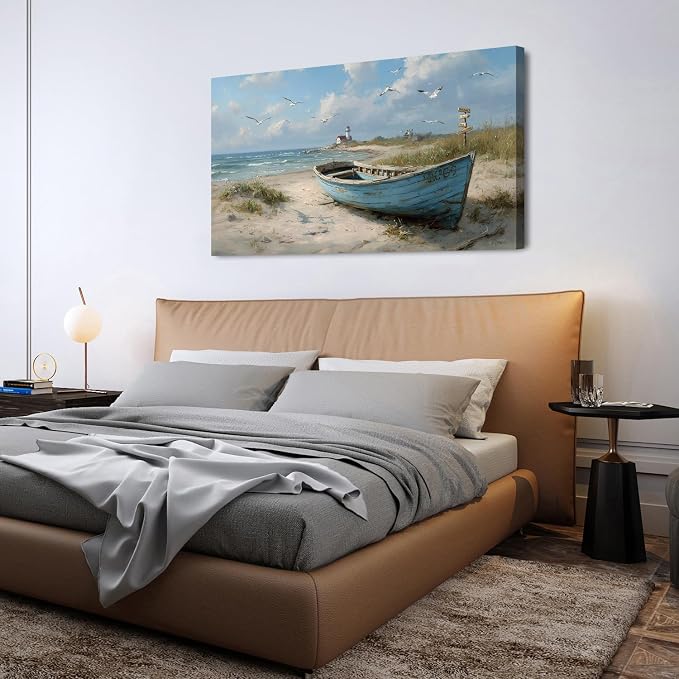 Beach Wall Art Coastal Wall Decor Nautical Ocean Canvas Picture Nature Boat - Image 6