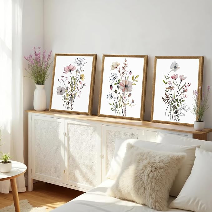 WRFON Framed Botanical Canvas Wall Art Set of 3, Watercolor Floral Prints - Image 3