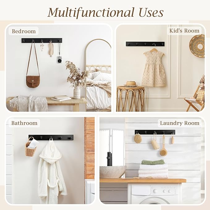 Coat Rack Wall Mount, Wooden Coat Hanger - Image 6
