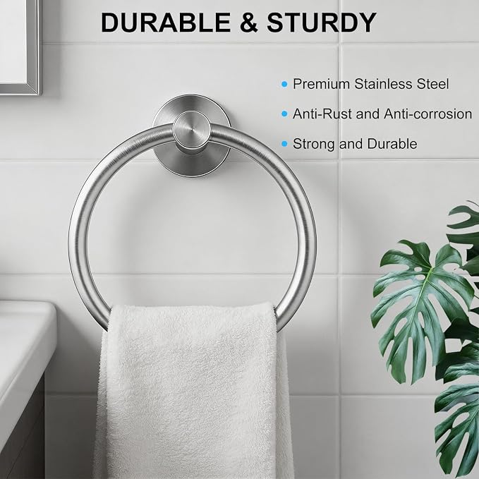 SetSail Towel Holder for Bathroom Wall Silver Towel Ring Stainless Steel Hand - Image 7