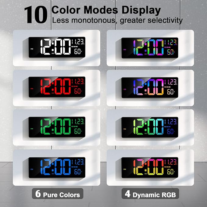 16" Bluetooth Large Digital Wall Clock/Auto Time Sync, 10 RGB Colors Digital - Image 4